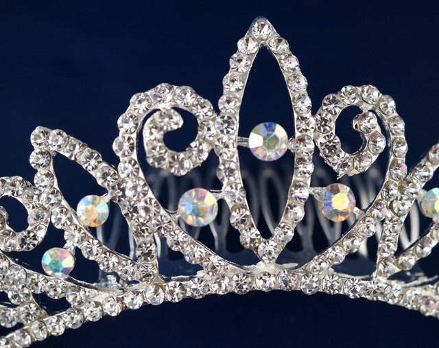 Iridescent Silver Crystal Rhinestone Tiara Hair Comb