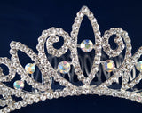 Iridescent Silver Crystal Rhinestone Tiara Hair Comb