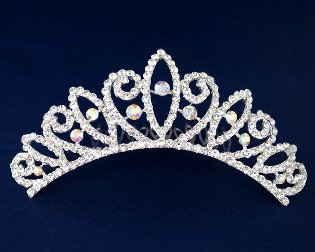 Iridescent Silver Crystal Rhinestone Tiara Hair Comb