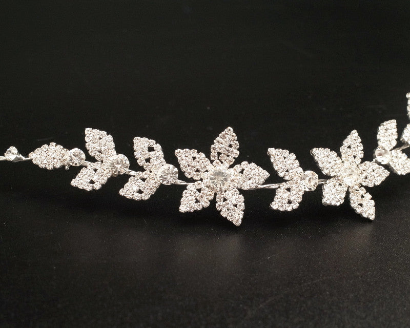 Silver Floral Rhinestone Bridal Hair Band 11 Inch Wedding Headpiece
