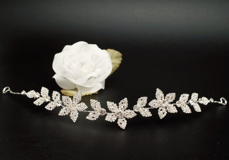 Silver Floral Rhinestone Bridal Hair Band 11 Inch Wedding Headpiece