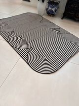 TOV 305 Polypropylene Fabric - Black & Ivory Geometric, Indoor/Outdoor Rug, Organic Live Edge (1 Piece)