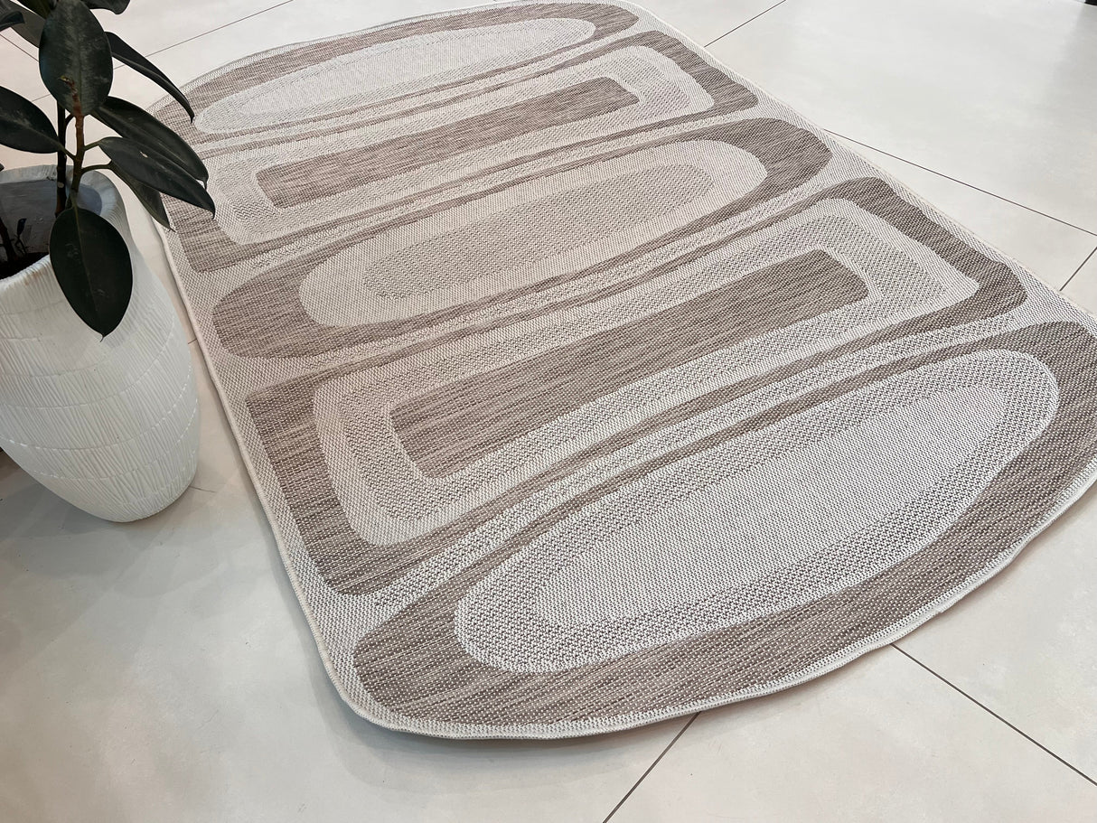 TOV 306 Polypropylene Fabric - Two-Tone Sandy Beige, Organic Live Edge Design (1 Rug)