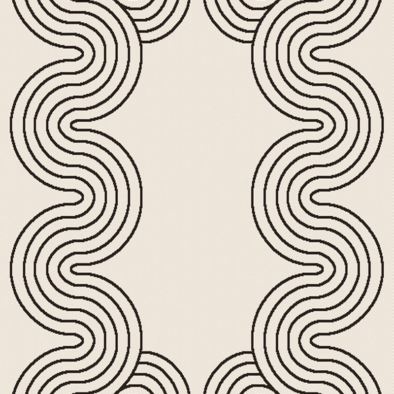TOV 307 Polypropylene Fabric - Ivory, Black Geometric Swirl, Live Edge Design, 5' 3" X 7' X 6" (1 Rug)