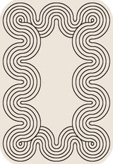 TOV 307 Polypropylene Fabric - Ivory, Black Geometric Swirl, Live Edge Design, 5' 3" X 7' X 6" (1 Rug)
