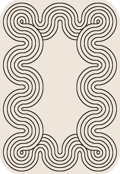 TOV 307 Polypropylene Fabric - Ivory, Black Geometric Swirl, Live Edge Design, 5' 3" X 7' X 6" (1 Rug)