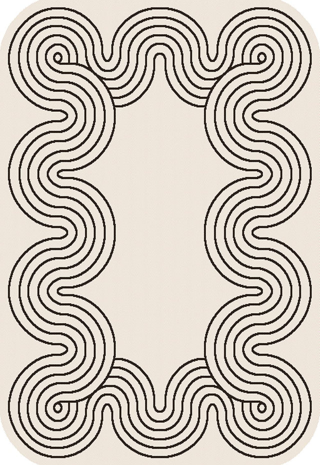 TOV 307 Polypropylene Fabric - Ivory, Black Geometric Swirl, Live Edge Design, 5' 3" X 7' X 6" (1 Rug)
