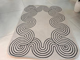 TOV 307 Polypropylene Fabric - Ivory, Black Geometric Swirl, Live Edge Design, 5' 3" X 7' X 6" (1 Rug)