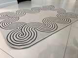 TOV 307 Polypropylene Fabric - Ivory, Black Geometric Swirl, Live Edge Design, 5' 3" X 7' X 6" (1 Rug)