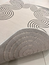 TOV 307 Polypropylene Fabric - Ivory, Black Geometric Swirl, Live Edge Design, 5' 3" X 7' X 6" (1 Rug)