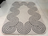 TOV 307 Polypropylene Fabric - Ivory, Black Geometric Swirl, Live Edge Design, 5' 3" X 7' X 6" (1 Rug)
