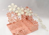 Floral Ivory Pearl Bridal Hair Band with Rhinestones 10 Inch