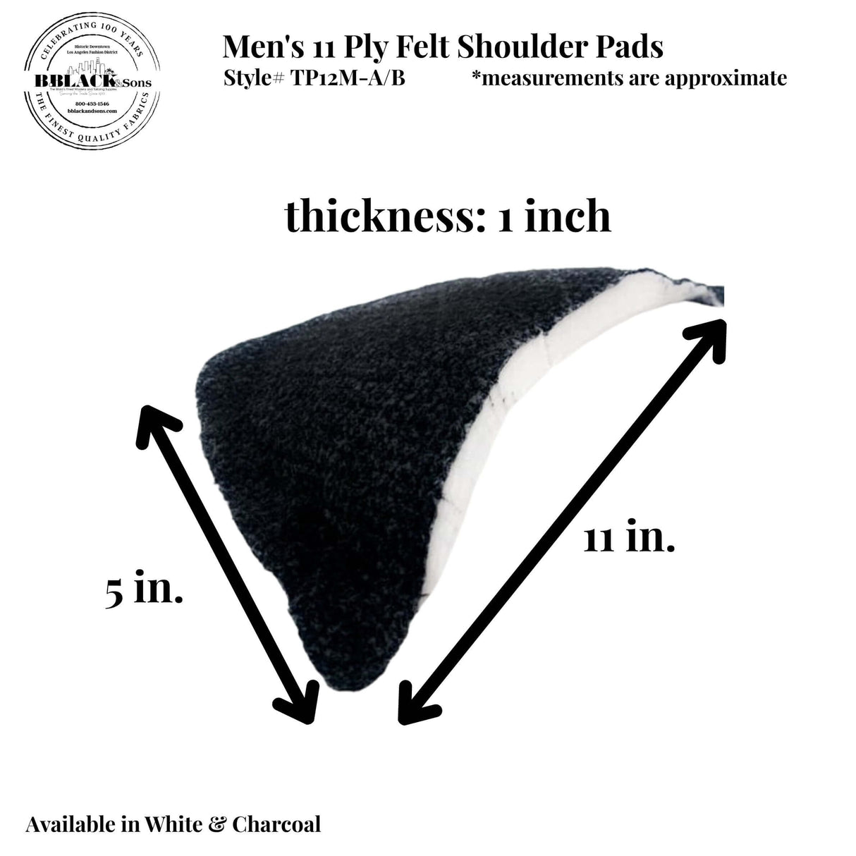Men's 11 Ply Felt Shoulder Pads - Felt Fabric - White, Charcoal