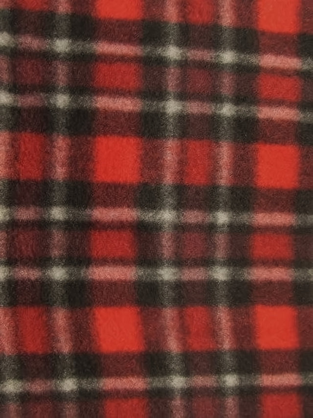 Tartan Plaid Polar Fleece Fabric Red Burgundy Sold By The Yard