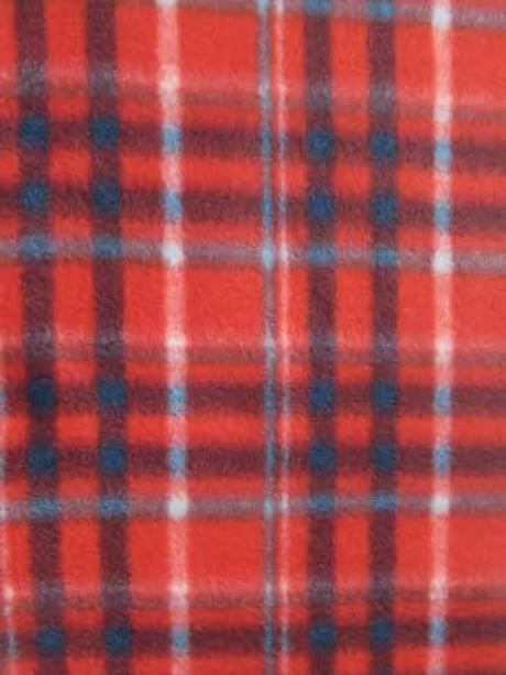 Tartan Plaid Polar Fleece Fabric Red Sky Blue