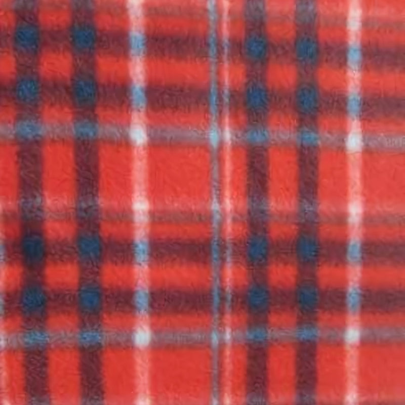 Tartan Plaid Polar Fleece Fabric Red Sky Blue
