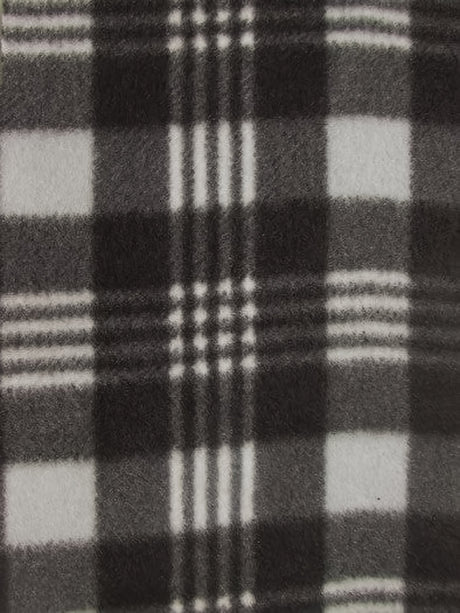 Tartan Plaid Polar Fleece Fabric Black Gray Sold By The Yard