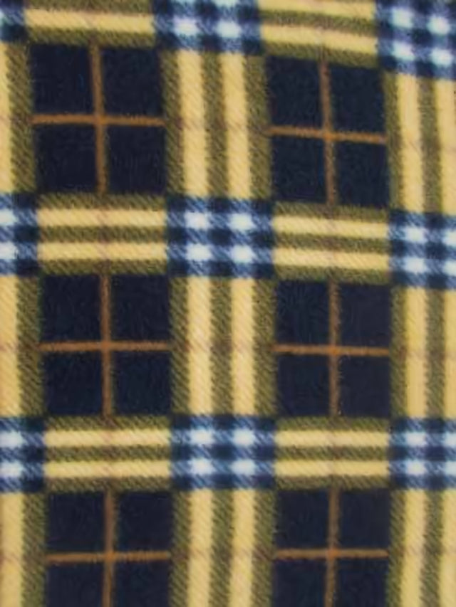 Tartan Plaid Polar Fleece Fabric Navy/Sunshine Sold By The Yard