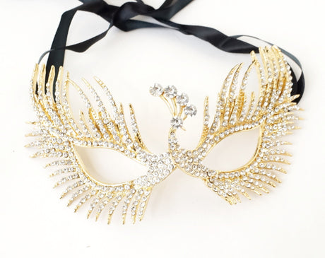 7 Inch Gold Venetian Masquerade Peacock Mask Wedding