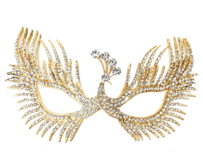 7 Inch Gold Venetian Masquerade Peacock Mask Wedding