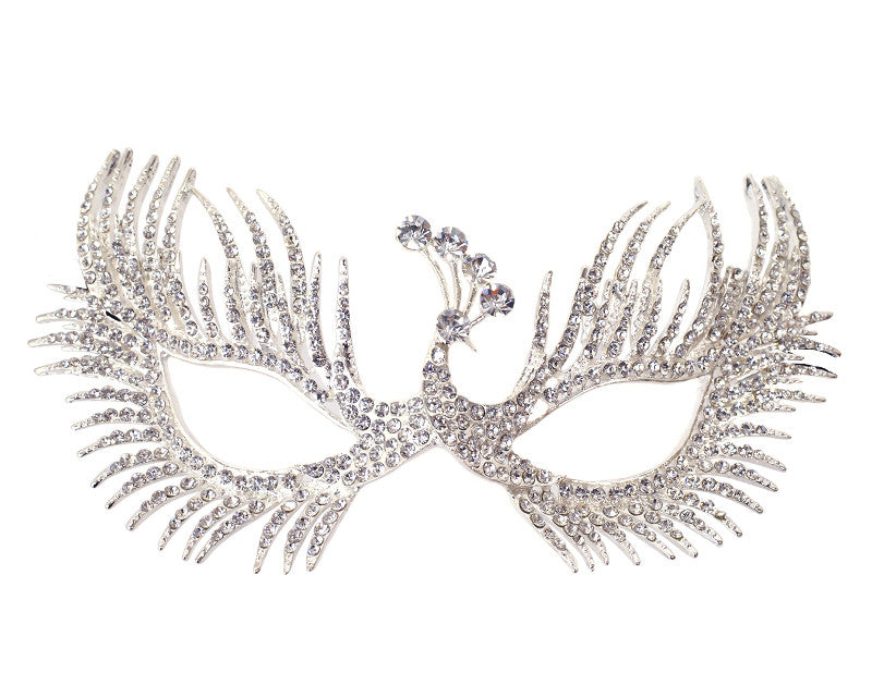 7 Inch Silver Venetian Masquerade Peacock Mask Wedding