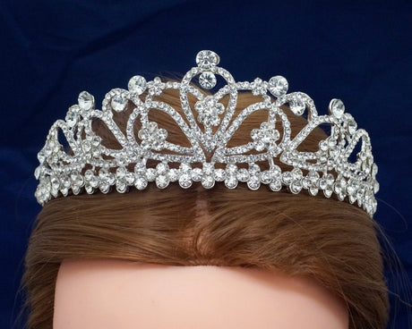 Silver Crystal Rhinestone Tiara 6" wide × 2.25"