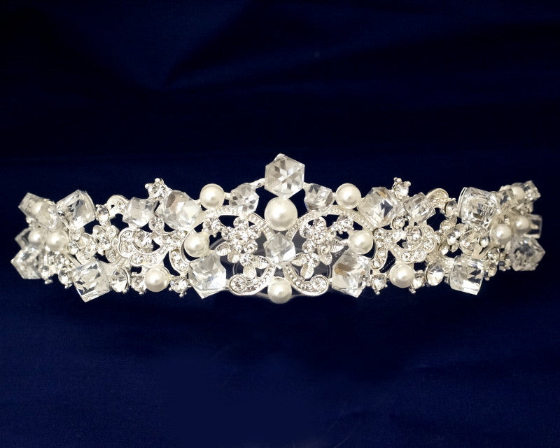 Silver Crystal Pearl Rhinestone Tiara