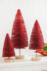Red Bottle Brush Trees Set of 3 Christmas Table Decor