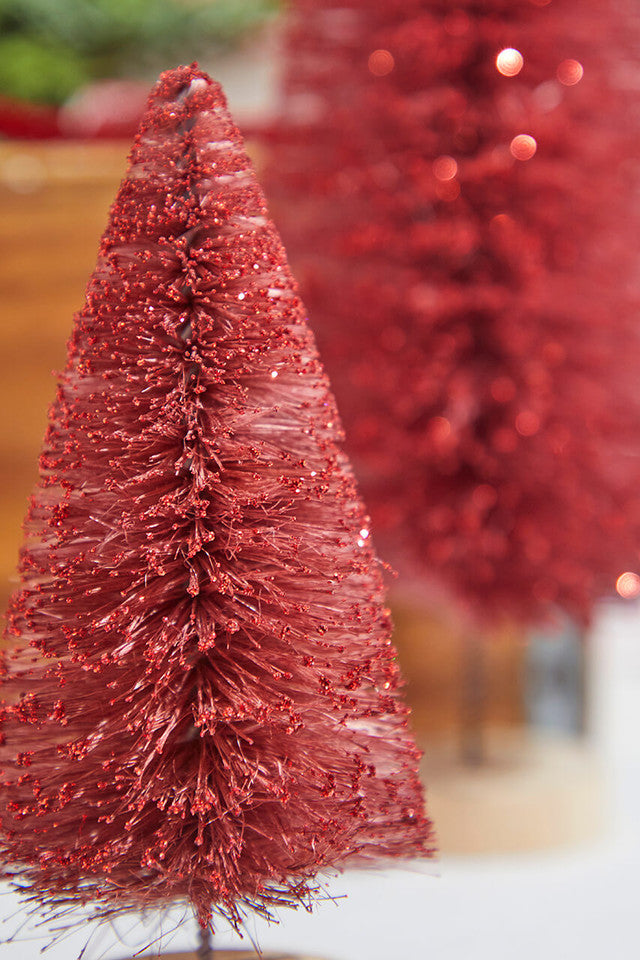 Red Bottle Brush Trees Set of 3 Christmas Table Decor