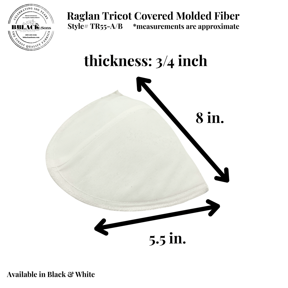 Raglan Tricot Covered Molded Fiber Fabric - Black Or White