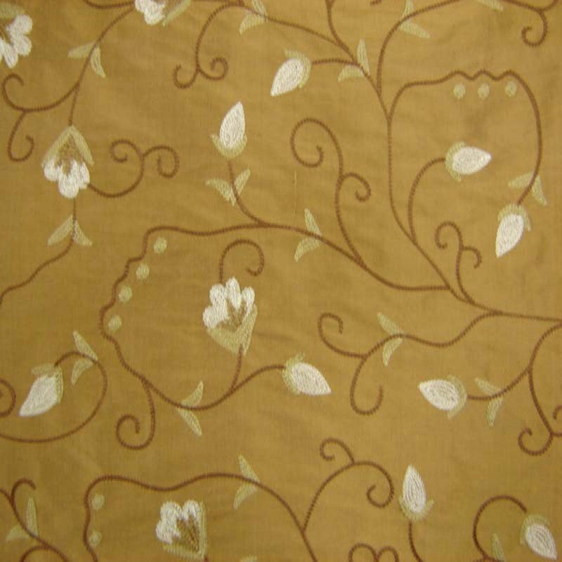 Trezza Floral Embroidered Silk Fabric - Antique Gold, Dusk, Olive, Pewter, 54" Width (1 Yard)