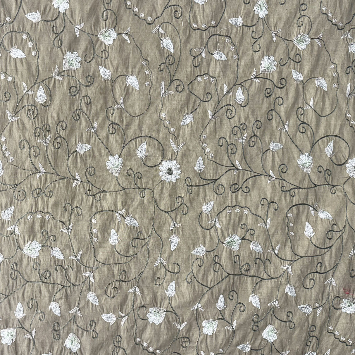 Trezza Floral Embroidered Silk Fabric - Antique Gold, Dusk, Olive, Pewter, 54" Width (1 Yard)