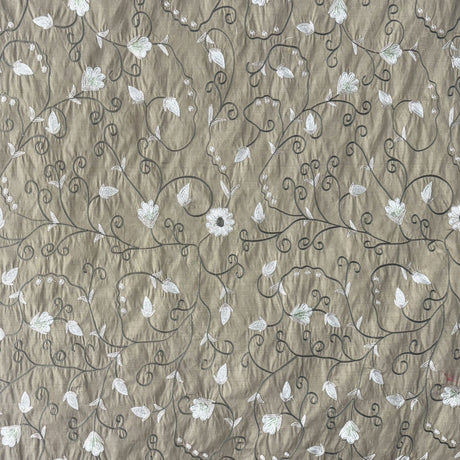 Trezza Floral Embroidered Silk Fabric - Antique Gold, Dusk, Olive, Pewter, 54" Width (1 Yard)