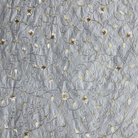 Trezza Floral Embroidered Silk Fabric - Antique Gold, Dusk, Olive, Pewter, 54" Width (1 Yard)