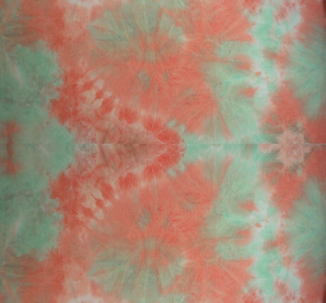 French Terry Tie Dye TD1004 Mint Melon Taupe Polyester Rayon Spandex Fabric - Mint Melon Taupe Tie Dye, 58/60" Width