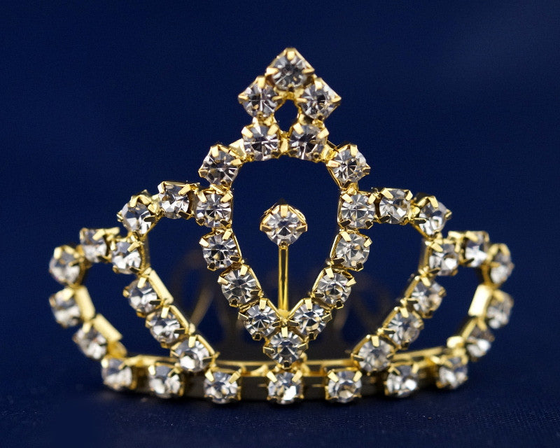 Gold Crystal Rhinestone Mini Tiara – Pack of 12