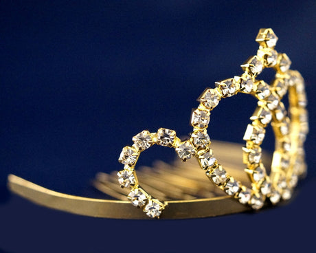Gold Crystal Rhinestone Mini Tiara – Pack of 12 (TS025)
