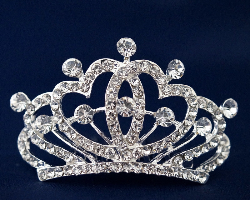 Silver Crystal Rhinestone Mini Tiara – Pack of 12 (TS053)