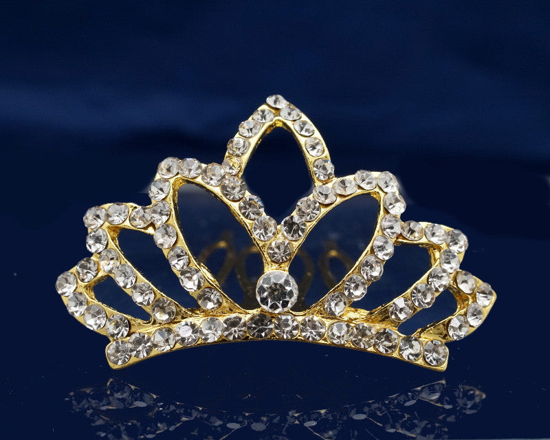 Gold Crystal Rhinestone Mini Tiara – Pack of 12
