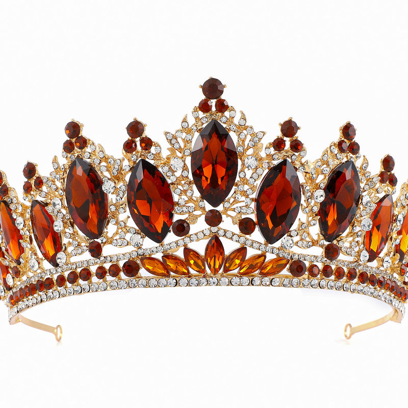 3" Gold Base Burgundy Rhinestones Crown Tiara