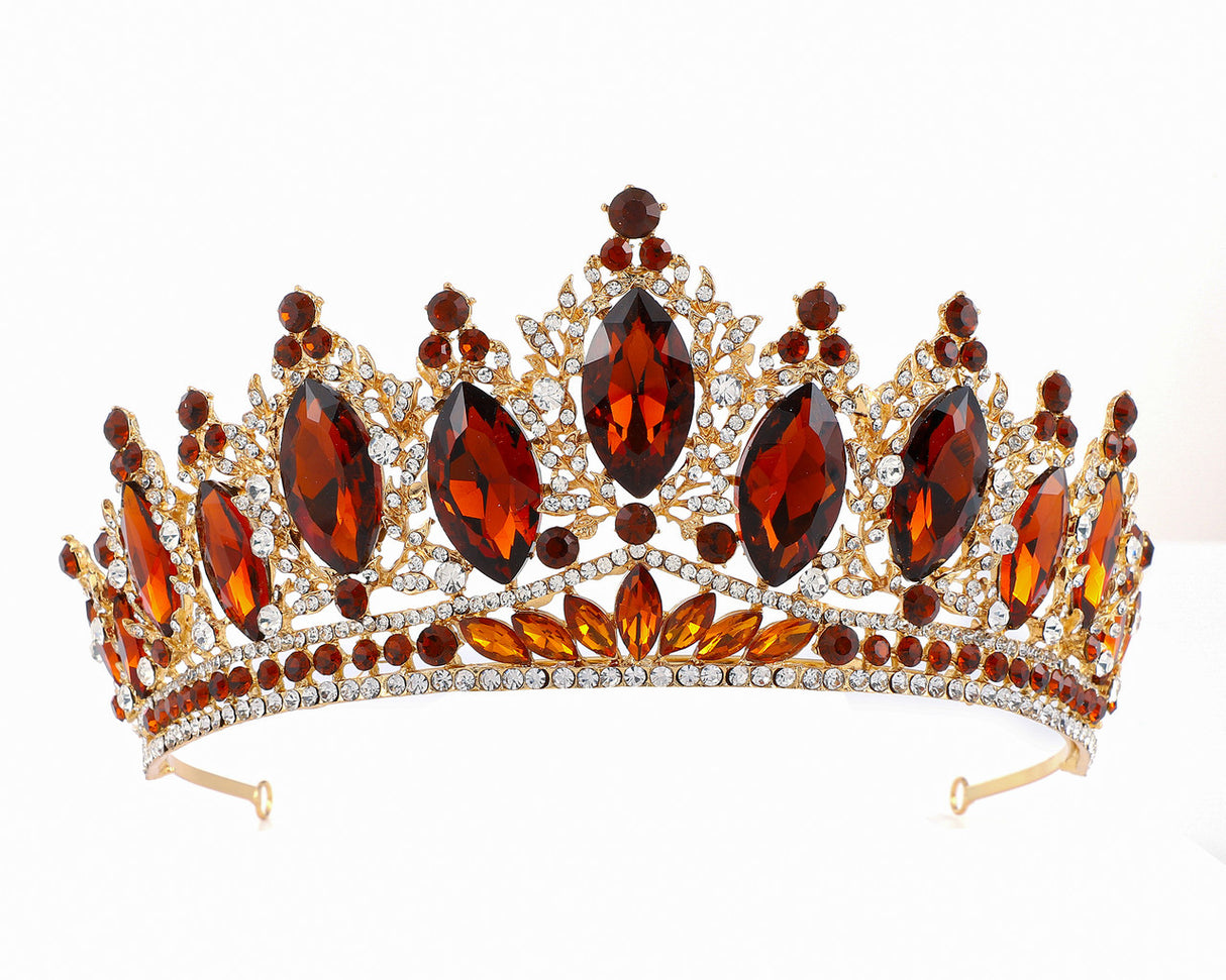 3" Gold Base Burgundy Rhinestones Crown Tiara