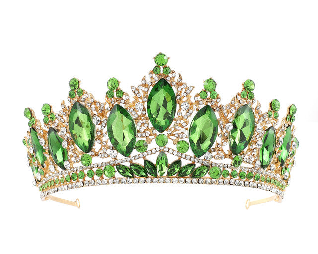 3" Gold Base Emerald Rhinestones Crown Tiara