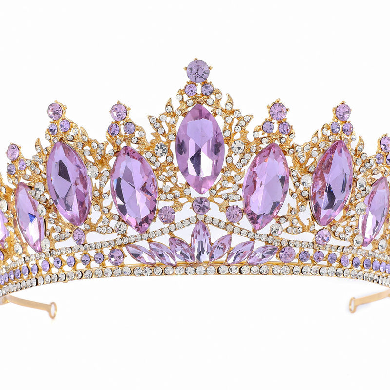 3" Gold Base Lavender Rhinestones Crown Tiara