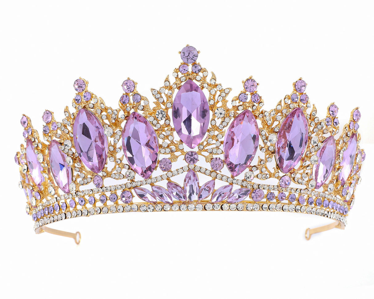 3" Gold Base Lavender Rhinestones Crown Tiara