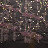 1 Yard Ribbon Tulle Lace Fabric with Sequins and Soft Floral Design, 52" Wide