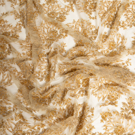 1 Yard Tulle Lace Embroidered Fabric 3D Applique Beaded Design 50/52" Width