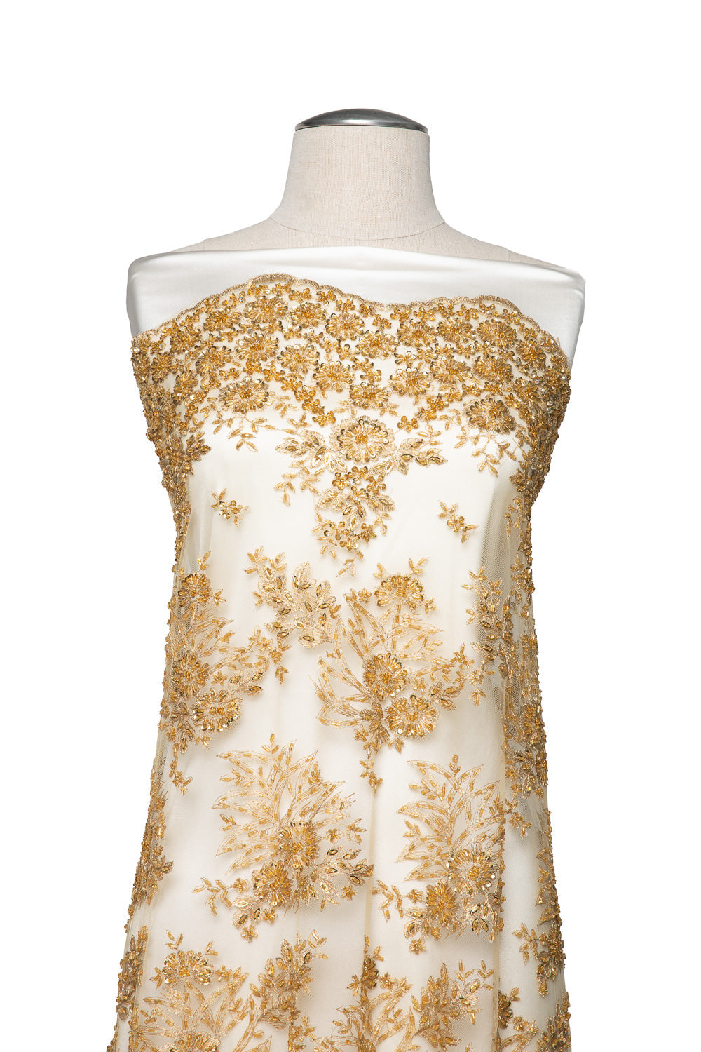 1 Yard Intricate 3D Bead & Appliqué Embroidered Tulle Lace Fabric 100% Polyester, 50/52" Wide