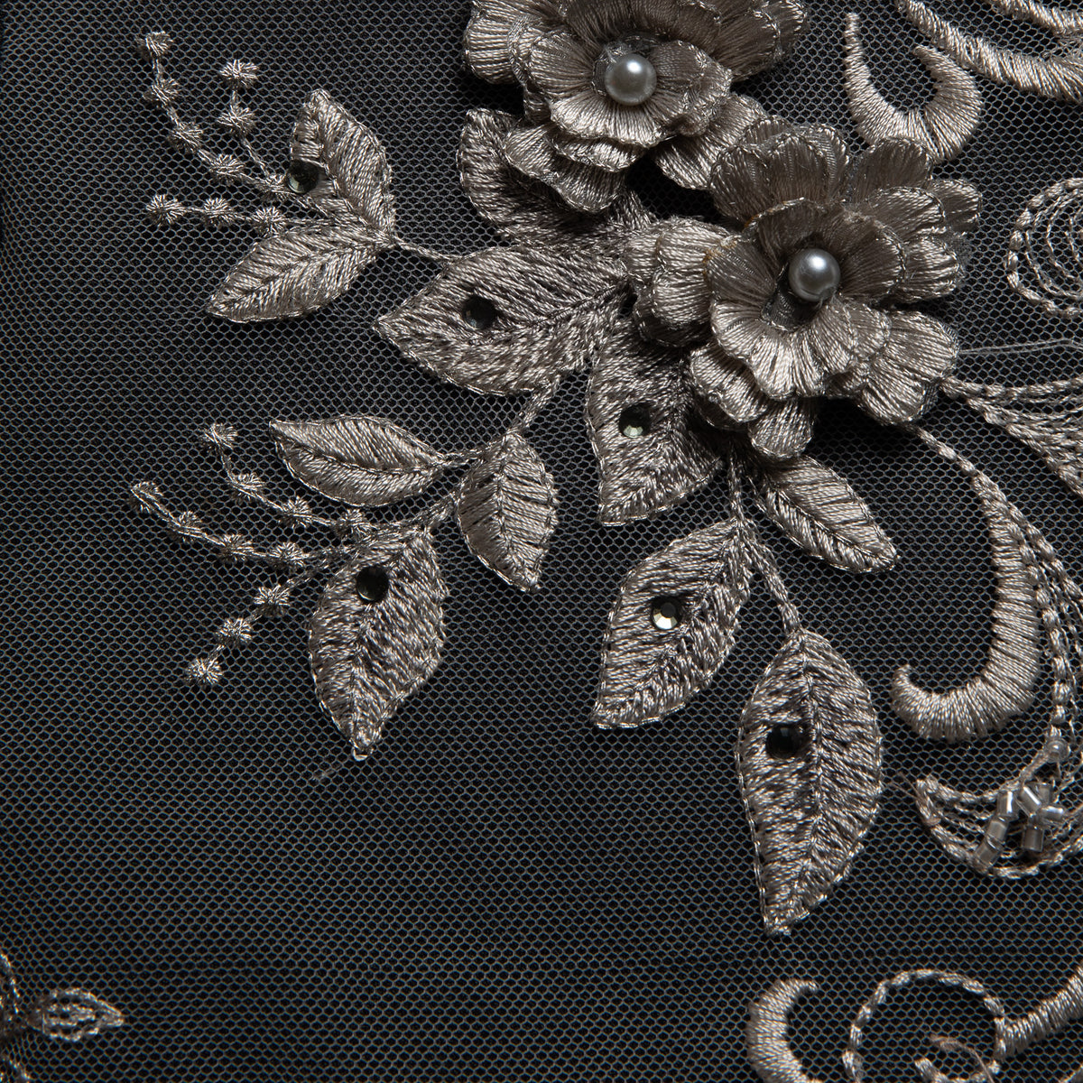 1 Yard Tulle Lace Fabric Embroidered with Applique & Beads with 3D Floral Pattern 100% Polyester 50/52" Wide