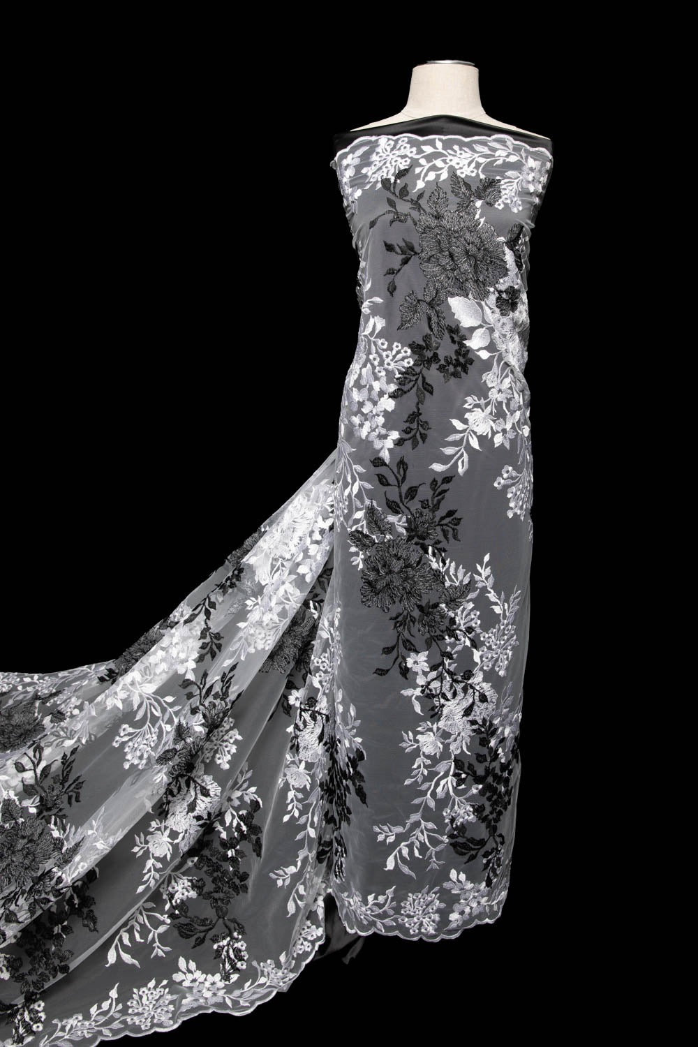 1 Yard Two Tone Tulle Lace Fabric Embroidered, 100% Polyester, 50/52" Wide