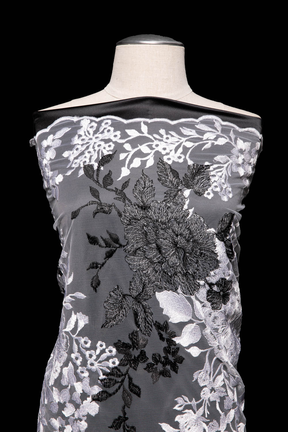 1 Yard Embroidered Two-Tone Tulle Lace Fabric – Soft Polyester, 50/52" Wide